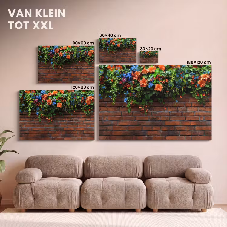 Canvas schilderij - Bloemen - Muur - Groen - Oranje — 8