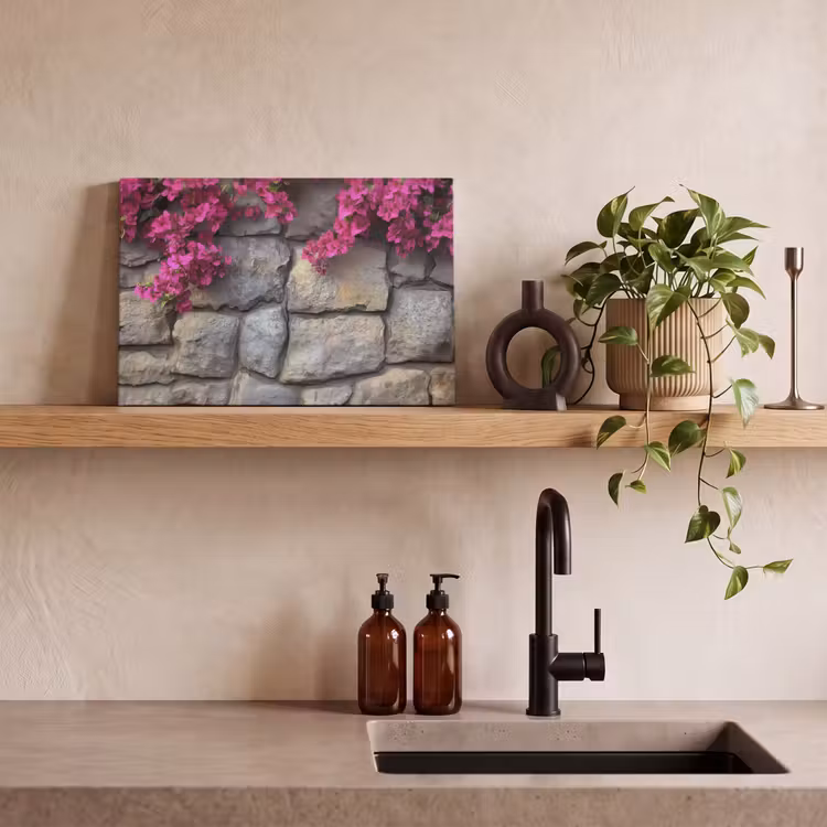 Canvas schilderij - Bougainvillea - Stenen Muur - Roze — 4