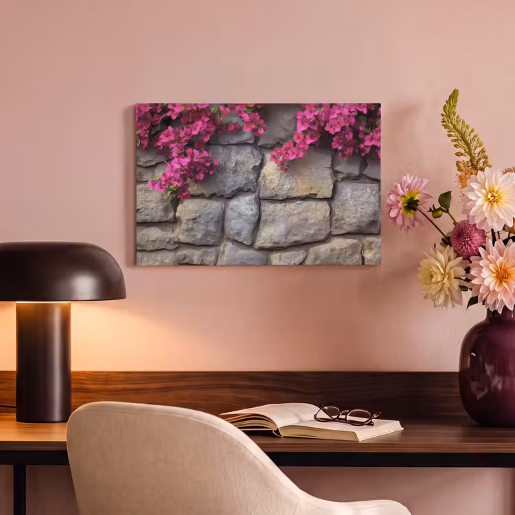 Canvas schilderij - Bougainvillea - Stenen Muur - Roze — 6