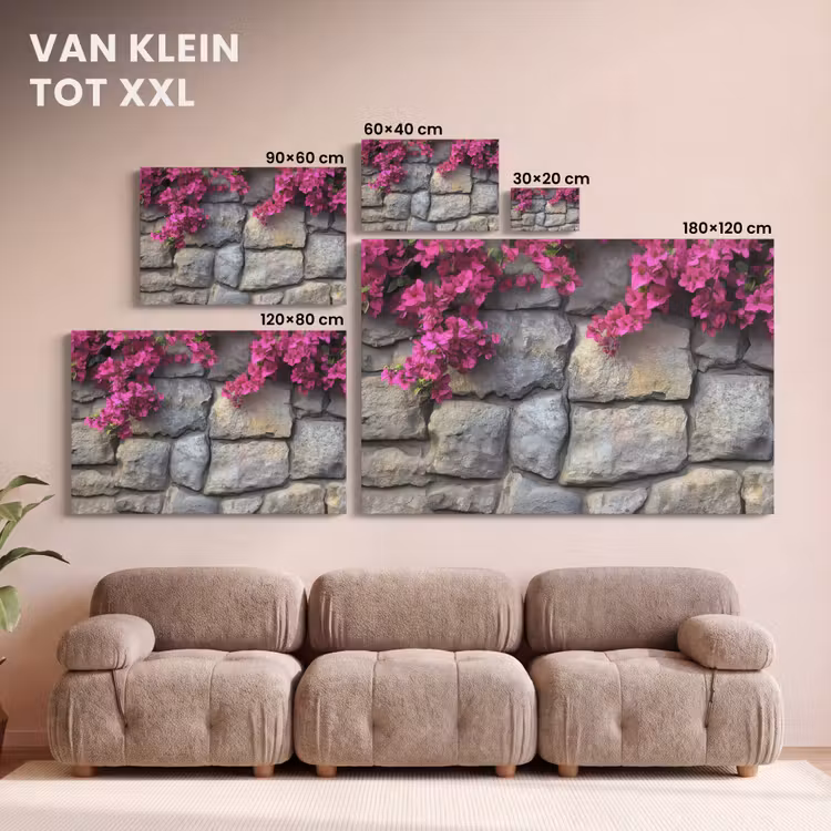 Canvas schilderij - Bougainvillea - Stenen Muur - Roze — 8