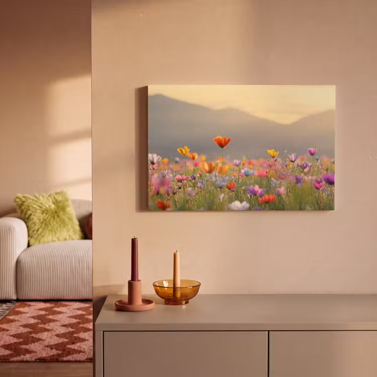 Canvas schilderij - Bloemenveld - Bergen - Zonlicht - Bloemen — 2
