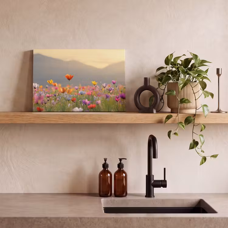 Canvas schilderij - Bloemenveld - Bergen - Zonlicht - Bloemen — 4