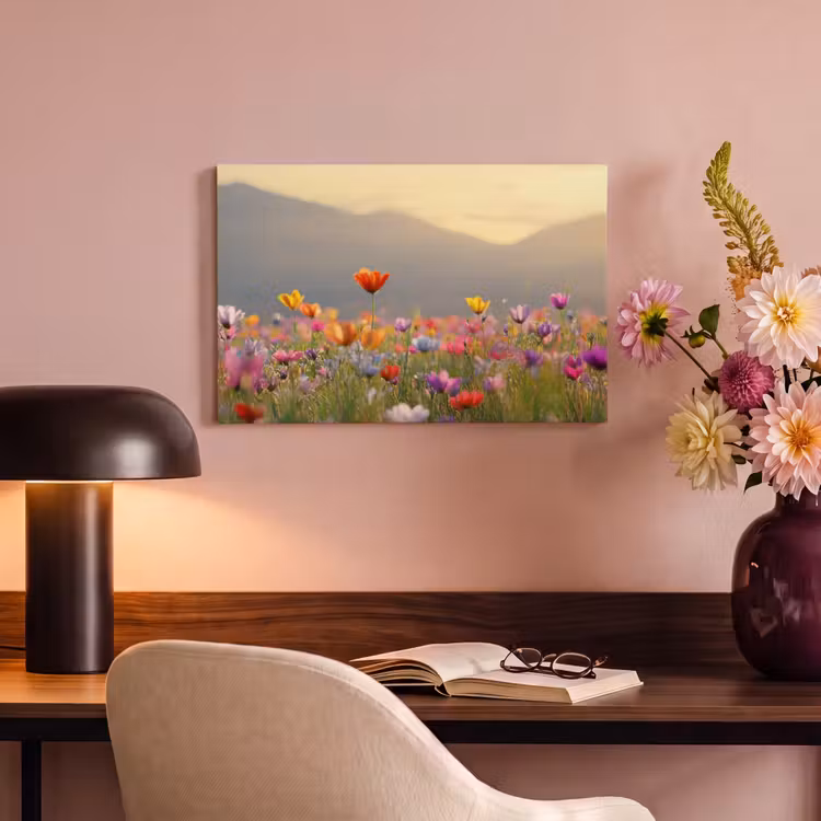 Canvas schilderij - Bloemenveld - Bergen - Zonlicht - Bloemen — 6