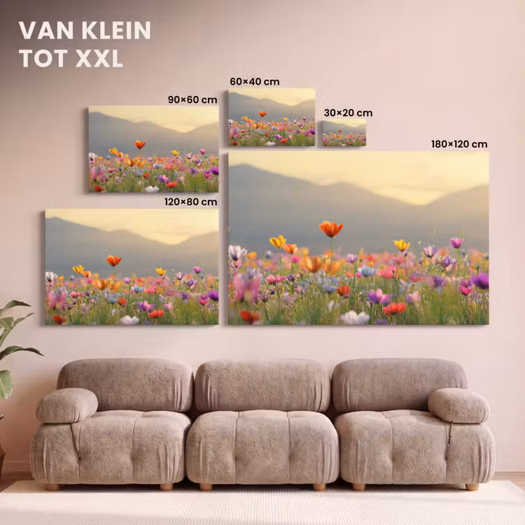 Canvas schilderij - Bloemenveld - Bergen - Zonlicht - Bloemen — 8