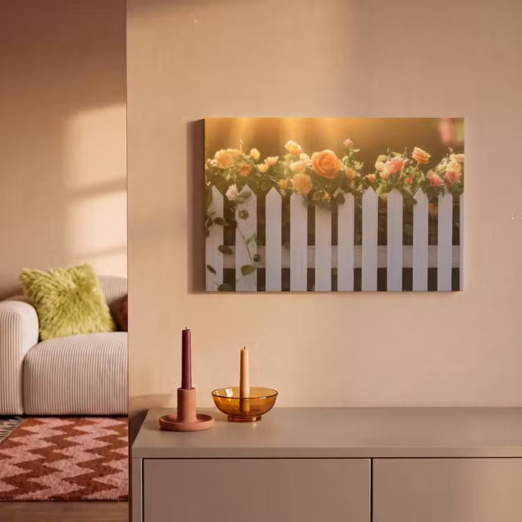 Canvas schilderij - Rozen - Hek - Zonlicht — 2
