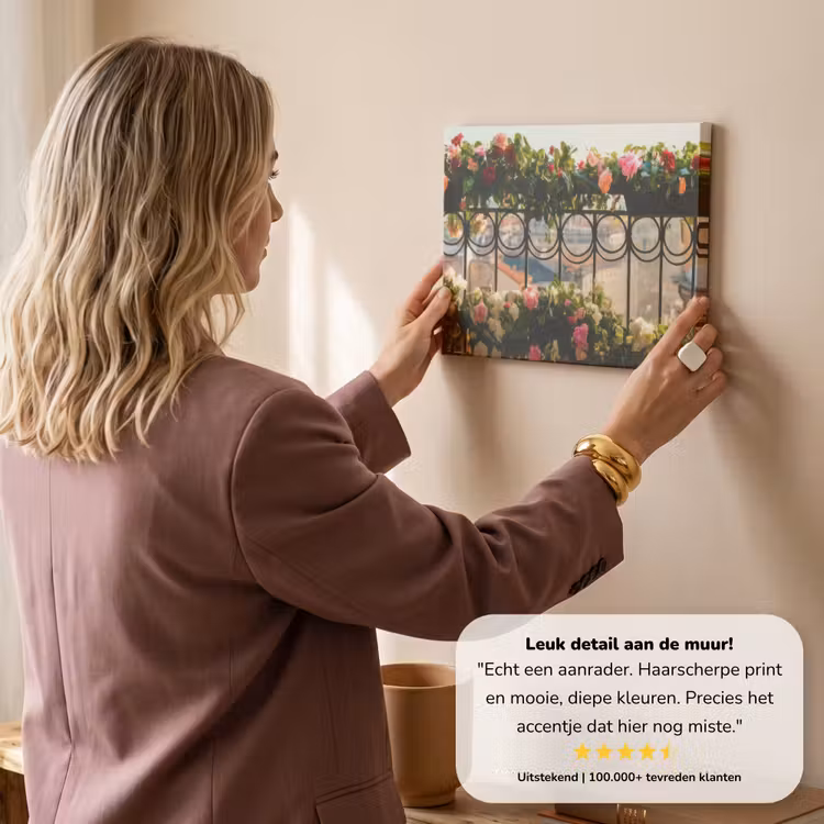 Canvas schilderij - Bloemen - Hek - Stadszicht - Zomer — 3