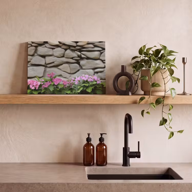 Canvas schilderij - Hortensia’s - Stenen - Muur - Bloemen — 4