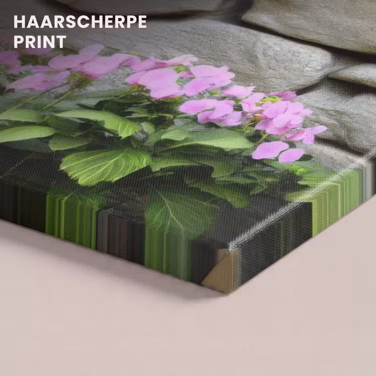 Canvas schilderij - Hortensia’s - Stenen - Muur - Bloemen — 5