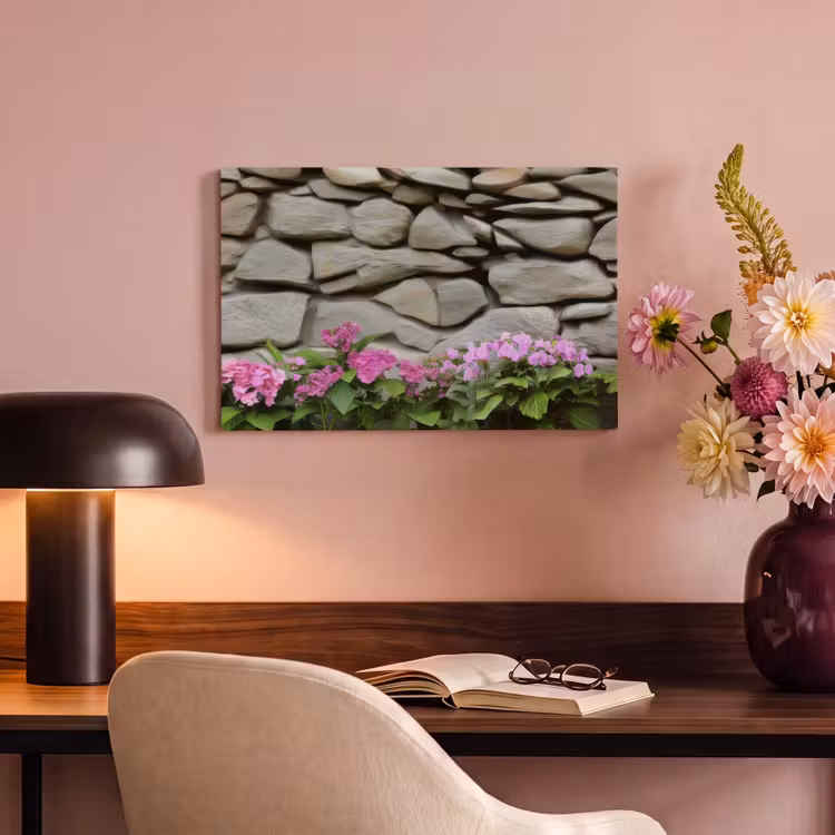 Canvas schilderij - Hortensia’s - Stenen - Muur - Bloemen — 6