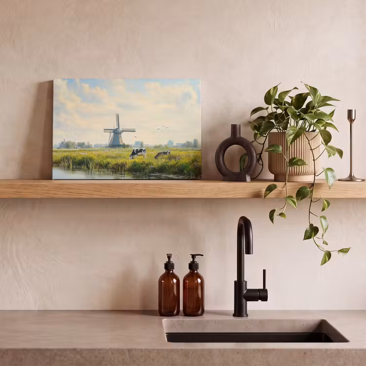 Canvas schilderij - Koeien - Windmolen - Weide - Blauw — 4