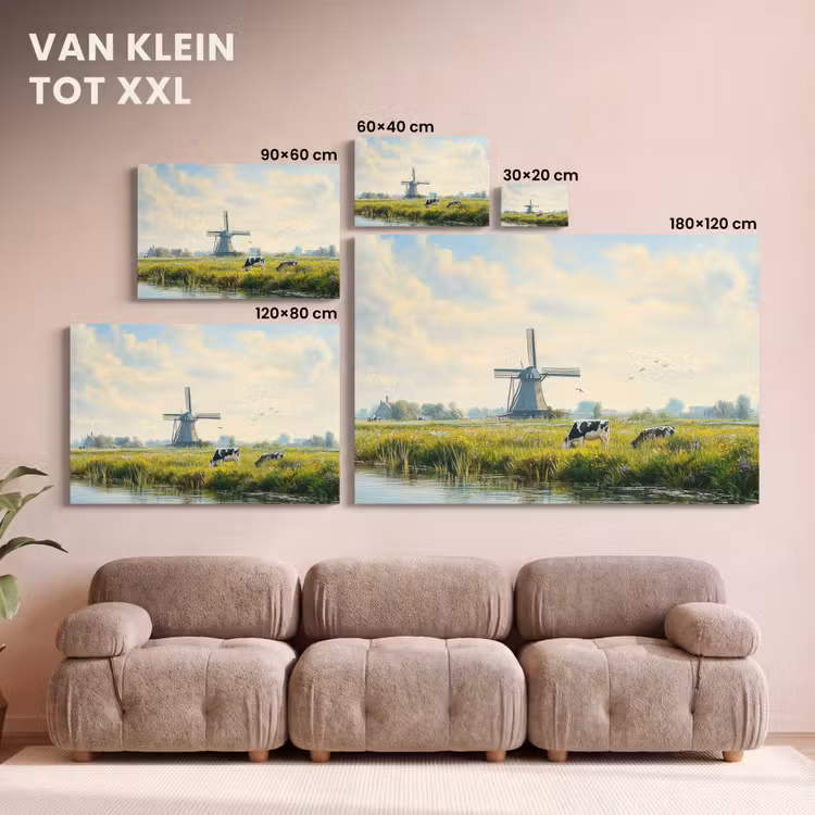 Canvas schilderij - Koeien - Windmolen - Weide - Blauw — 8