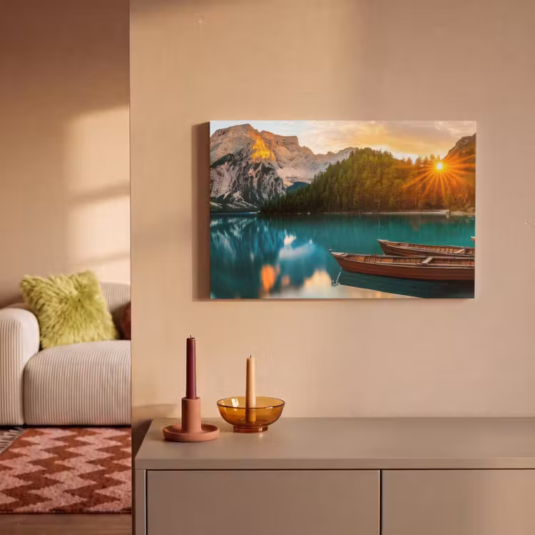 Canvas schilderij - Meer - Bergen - Zonsondergang - Boot — 2