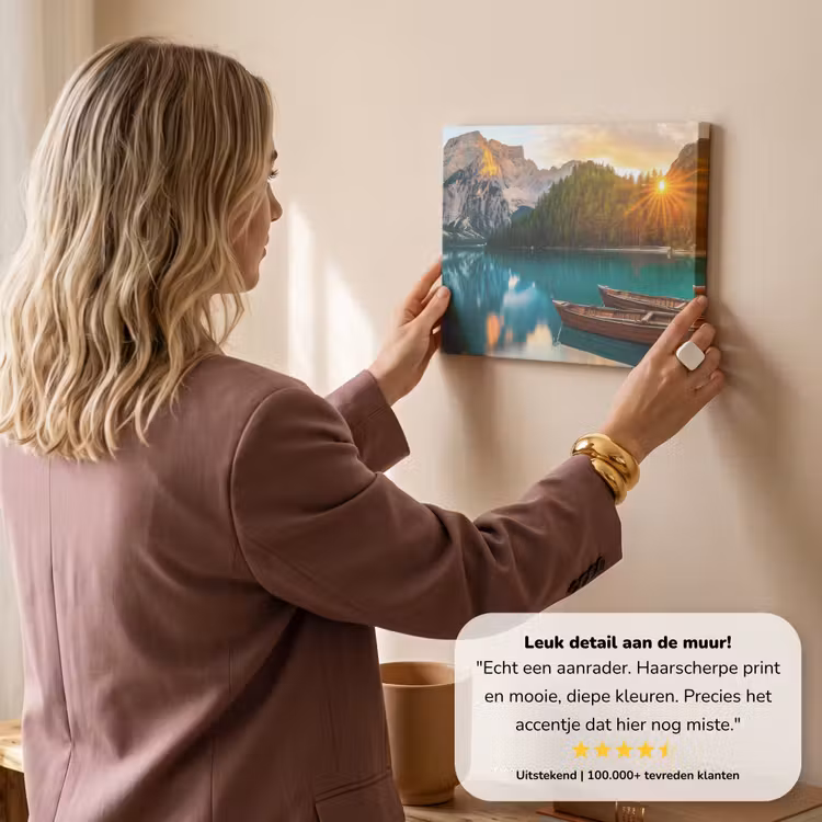 Canvas schilderij - Meer - Bergen - Zonsondergang - Boot — 3