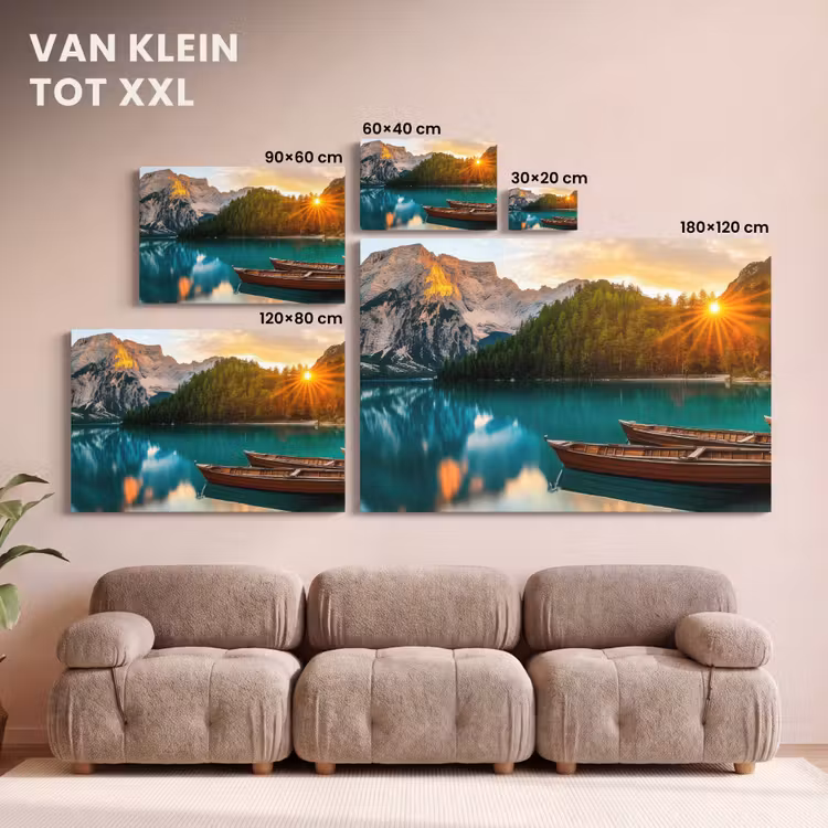 Canvas schilderij - Meer - Bergen - Zonsondergang - Boot — 8