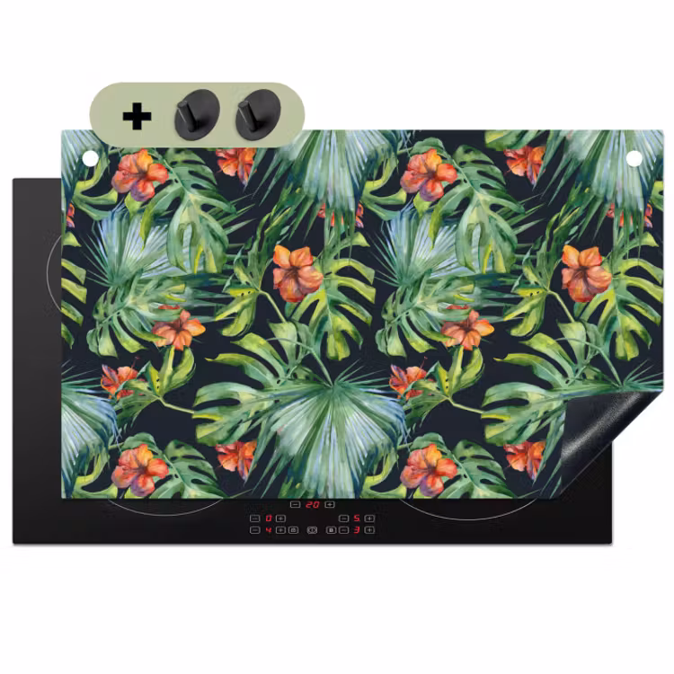 Inductie beschermer en spatscherm (2in1) - Bladeren - Bloemen - Jungle - Tropisch — 1