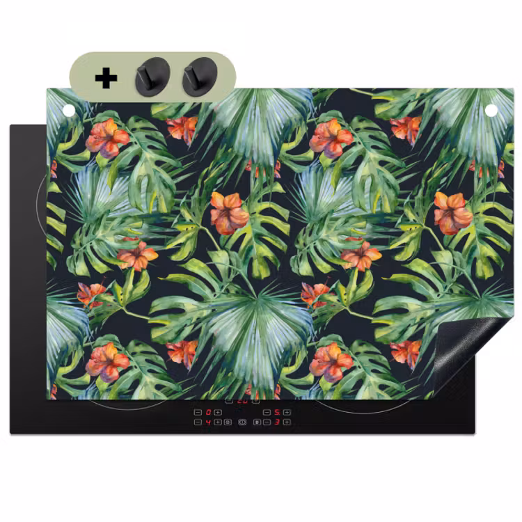 Inductie beschermer en spatscherm (2in1) - Tropical - Bloemen - Bladeren - Jungle — 1