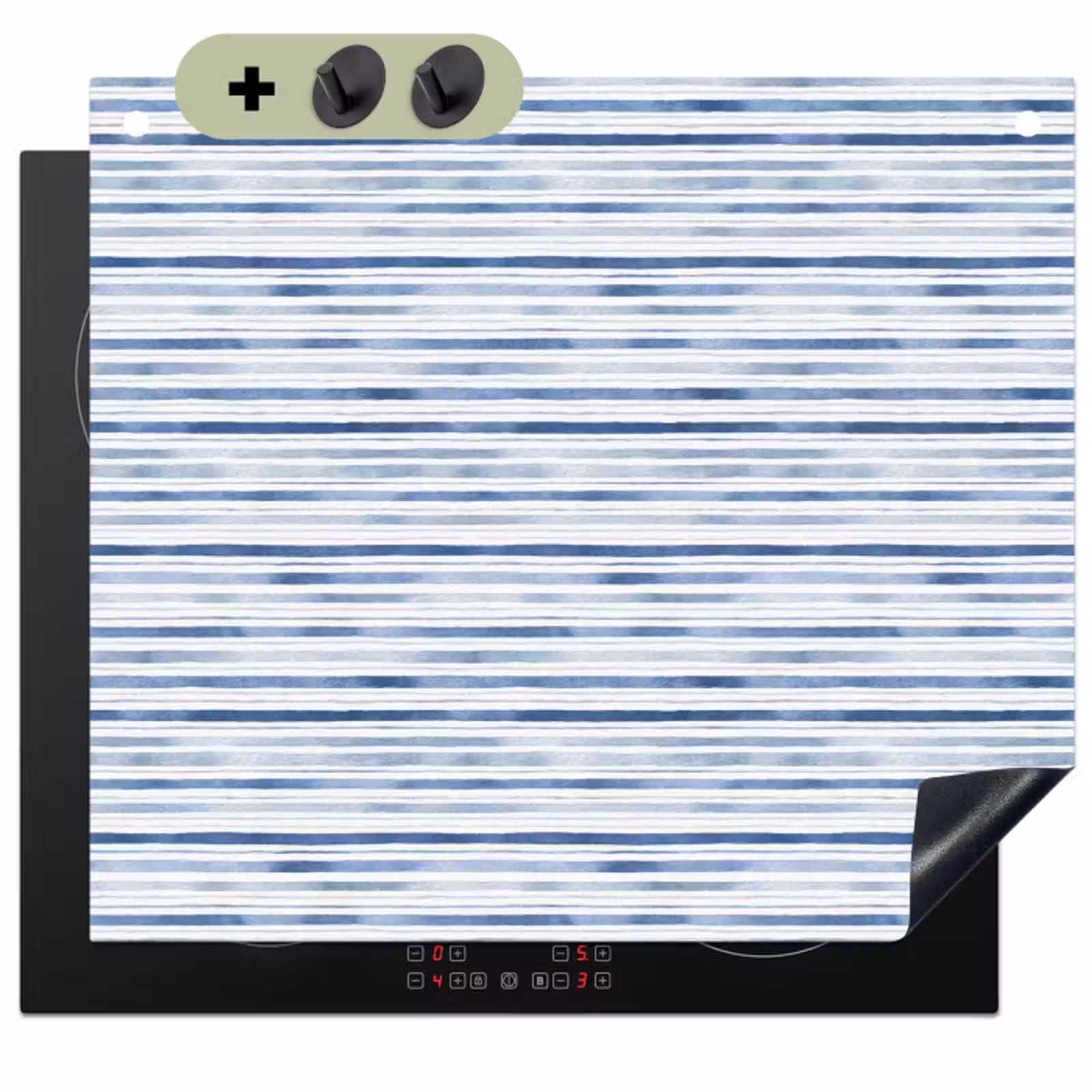 Inductie beschermer en spatscherm (2in1) - Strepen - Patroon - Blauw - Wit — 1