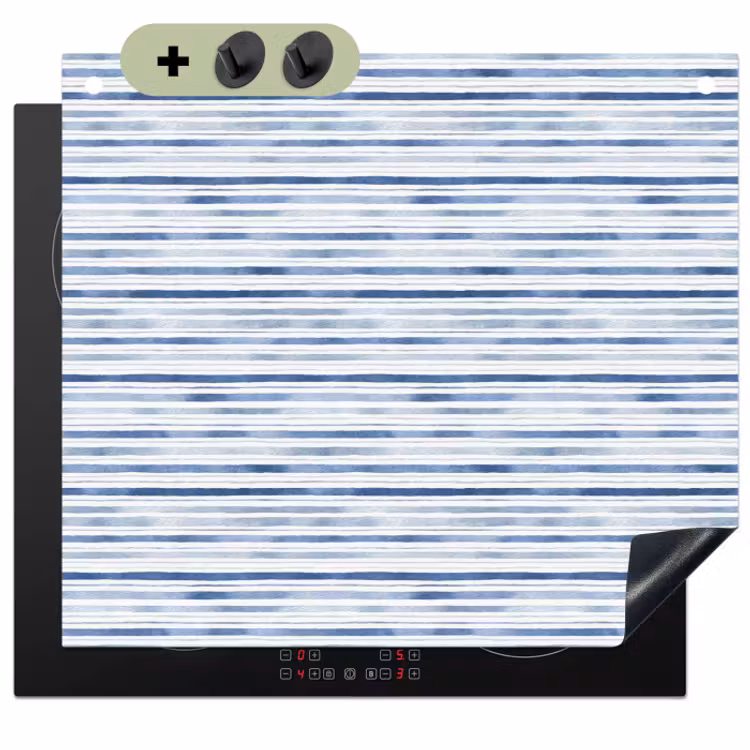 Inductie beschermer en spatscherm (2in1) - Strepen - Patroon - Blauw - Wit — 1