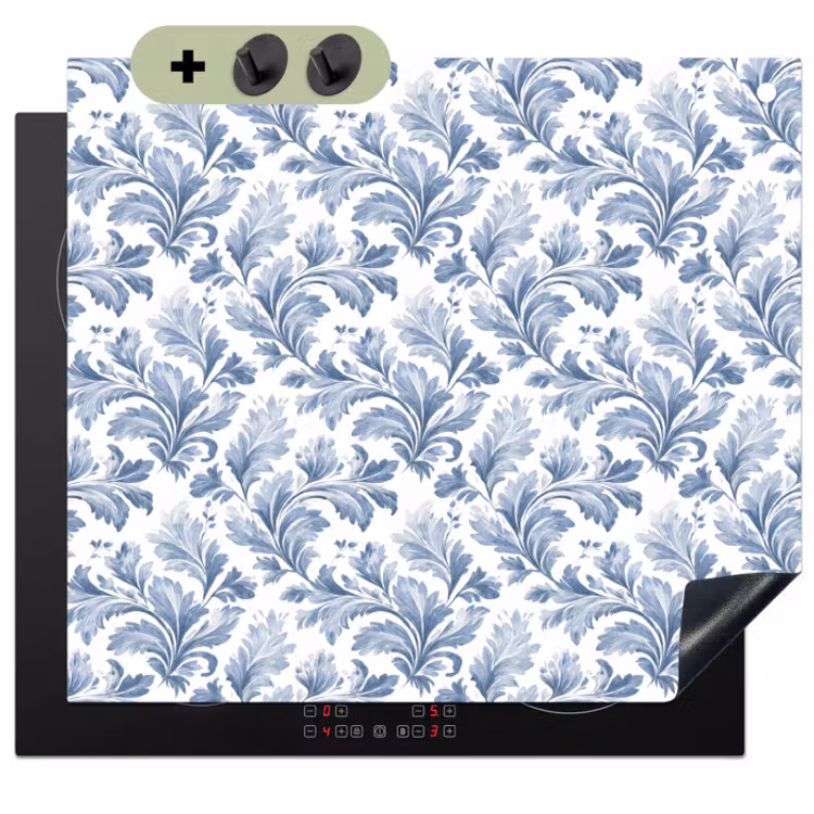 Inductie beschermer en spatscherm (2in1) - Bladeren - Blauw - Patroon — 1