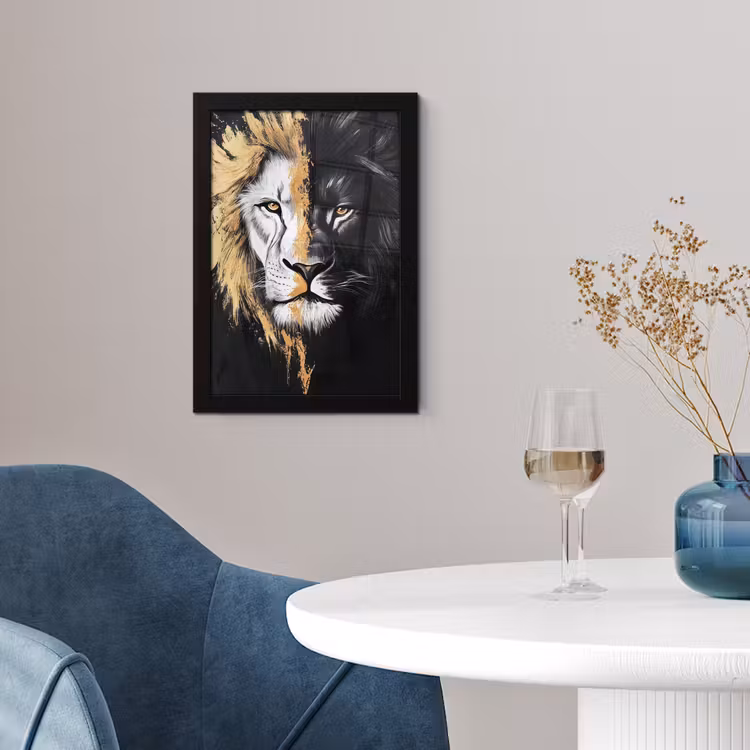 Poster met lijst - Leeuw - Gesplitst - Zwart - Lijn — 4