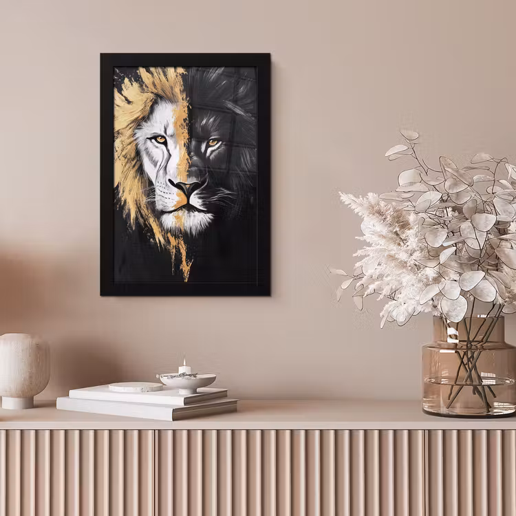 Poster met lijst - Leeuw - Gesplitst - Zwart - Lijn — 5