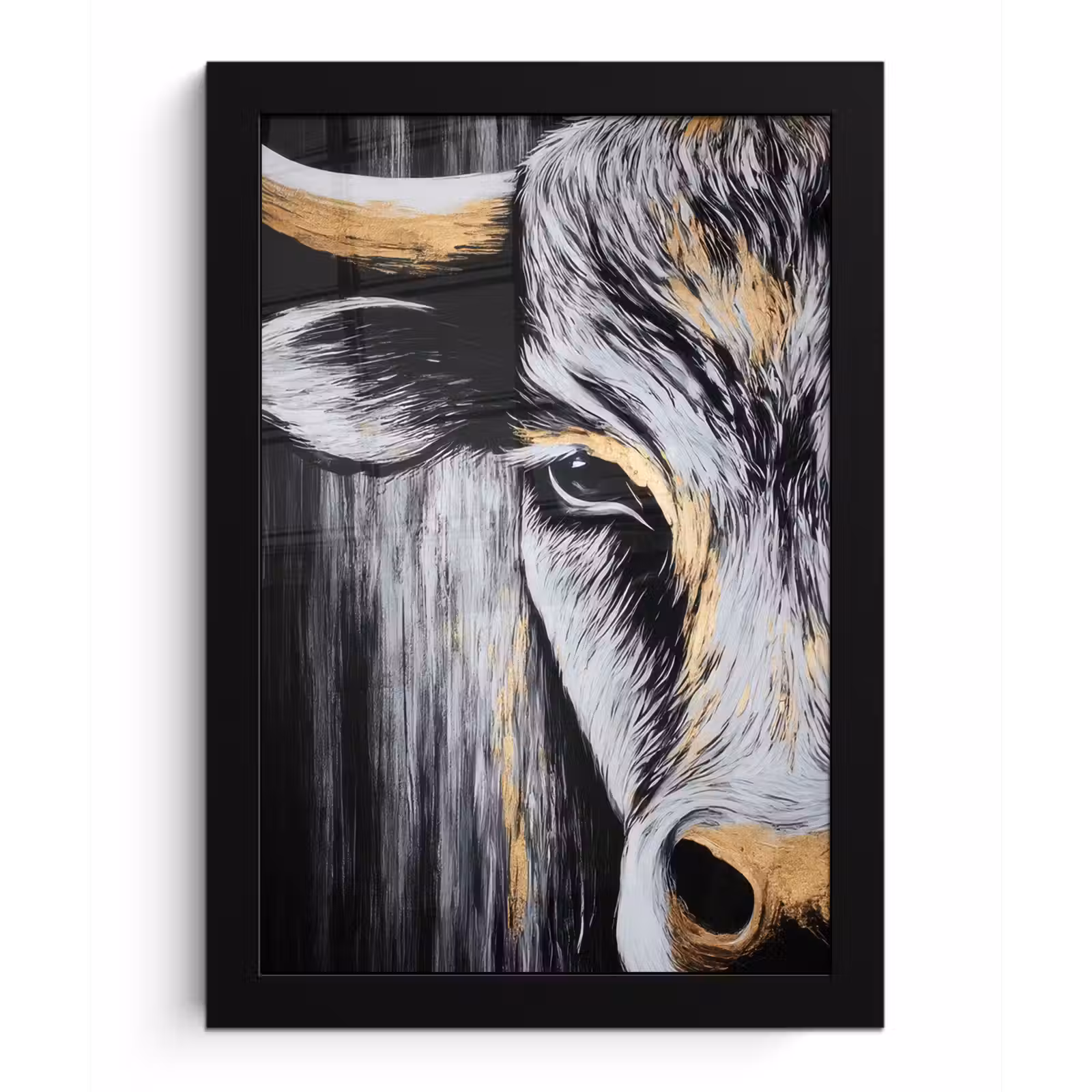 Poster met lijst - Stier - Hoorns - Snuit - Goud — 1