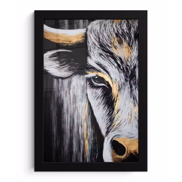 Poster met lijst - Stier - Hoorns - Snuit - Goud — 1