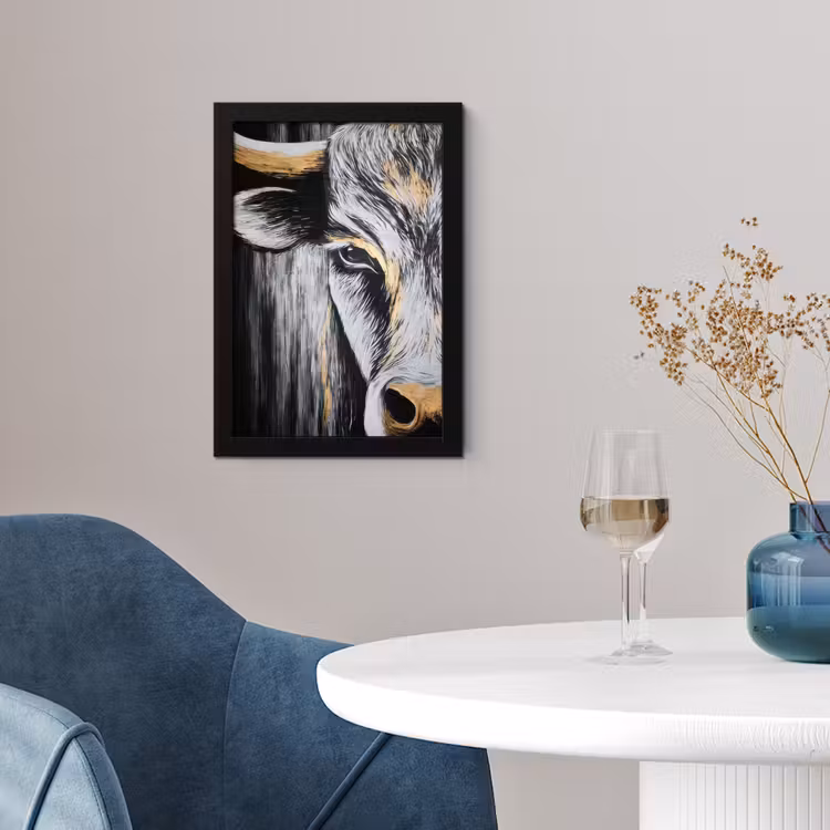 Poster met lijst - Stier - Hoorns - Snuit - Goud — 4