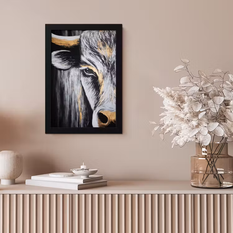 Poster met lijst - Stier - Hoorns - Snuit - Goud — 5