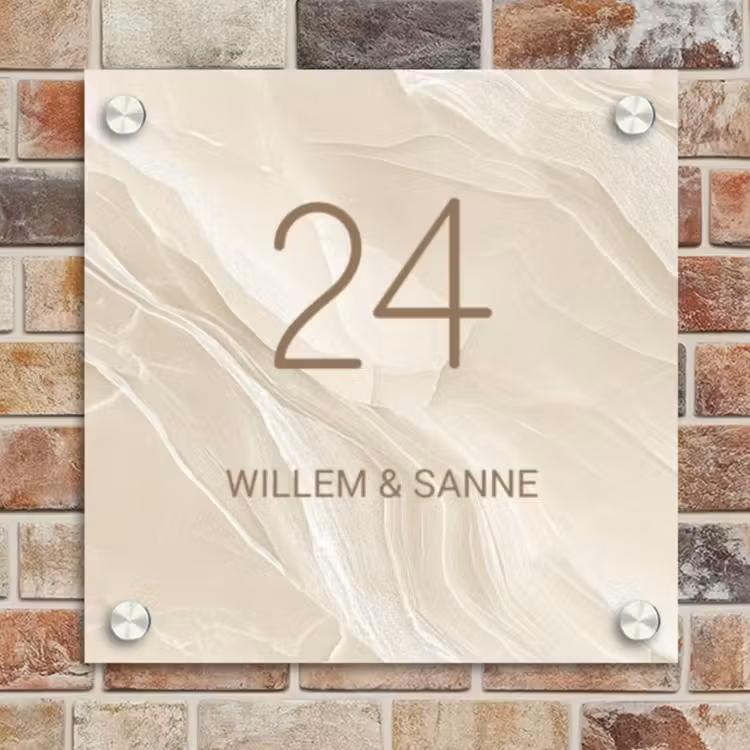 Naambordje voordeur - Vierkant - Beige - Marmer - Klassiek — 4