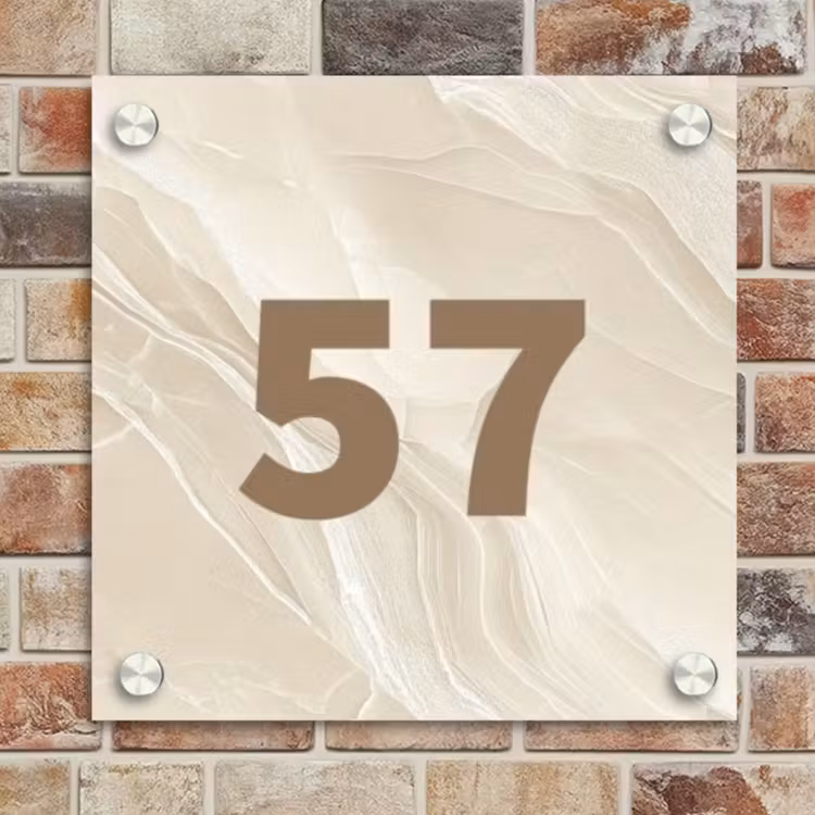 Naambordje voordeur - Vierkant - Beige - Marmer - Alleen nummer — 4