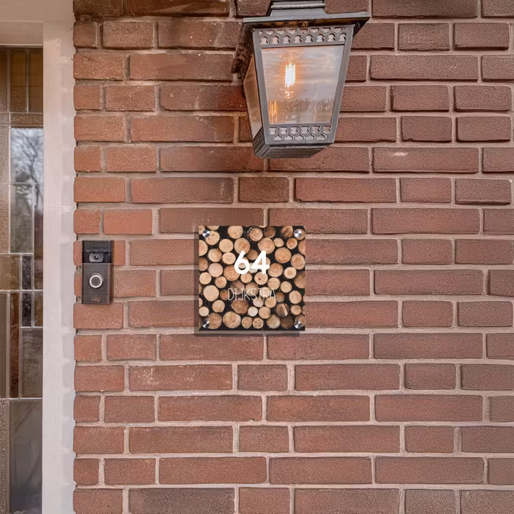 Naambordje voordeur - Vierkant - Houtstapel - Nummer en achternaam — 3