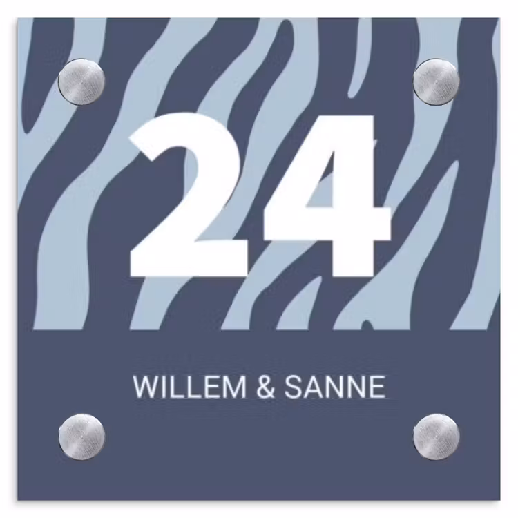 Naambordje voordeur - Vierkant - Blauw zebra - Klassiek — 1
