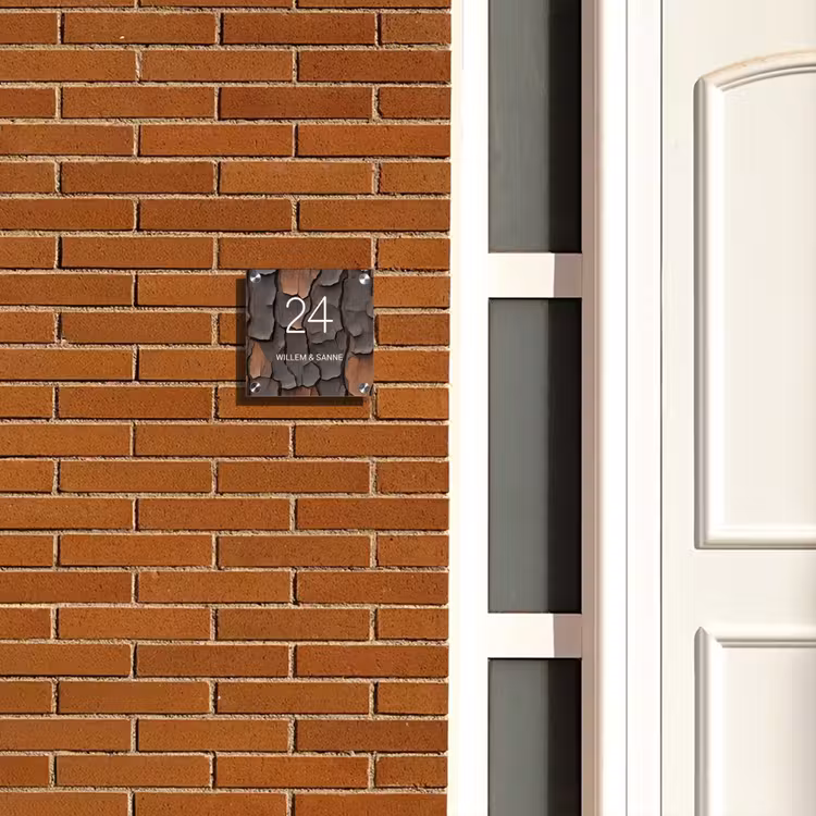 Naambordje voordeur - Vierkant - Boomschors - Nummer en voornamen — 5