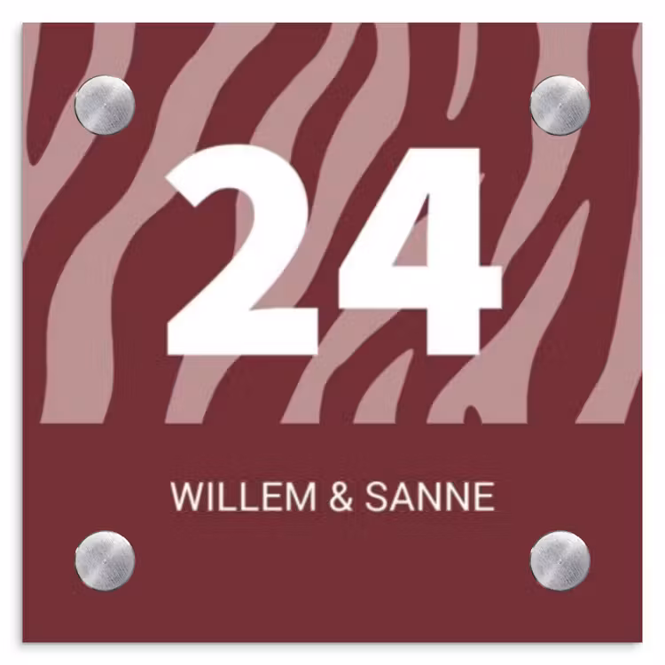 Naambordje voordeur - Vierkant - Bordeaux zebra - Nummer en voornamen — 1