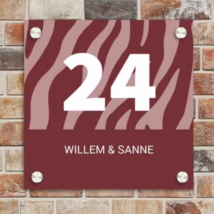 Naambordje voordeur - Vierkant - Bordeaux zebra - Nummer en voornamen — 4