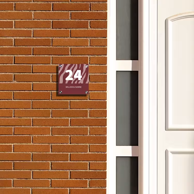 Naambordje voordeur - Vierkant - Bordeaux zebra - Nummer en voornamen — 5