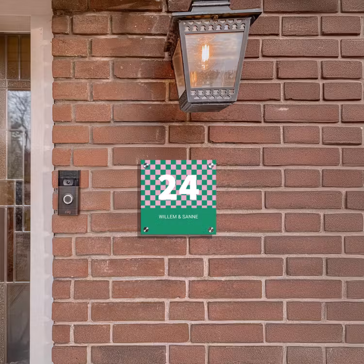 Naambordje voordeur - Vierkant - Groen - Roze - Blokjes - Nummer en voornamen — 3