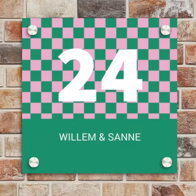 Naambordje voordeur - Vierkant - Groen - Roze - Blokjes - Nummer en voornamen — 4