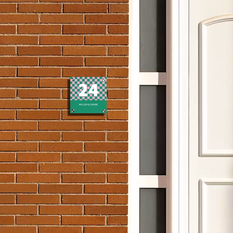 Naambordje voordeur - Vierkant - Groen - Roze - Blokjes - Nummer en voornamen — 5