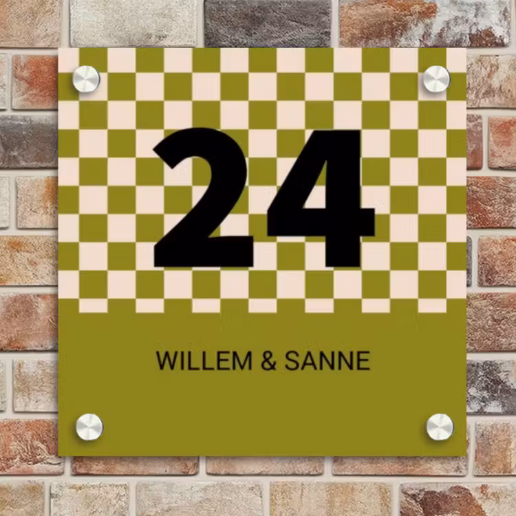 Naambordje voordeur - Vierkant - Olijfgroen - Blokjes - Nummer en voornamen — 4