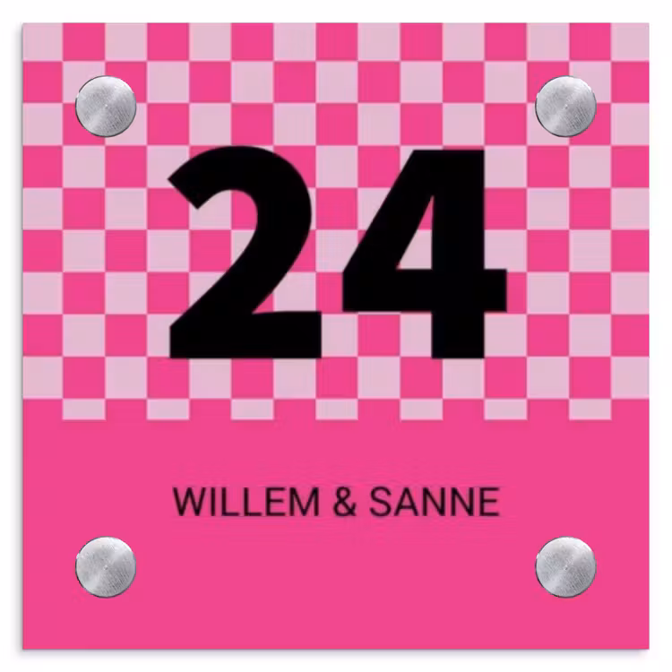 Naambordje voordeur - Vierkant - Roze - Blokjes - Klassiek — 1