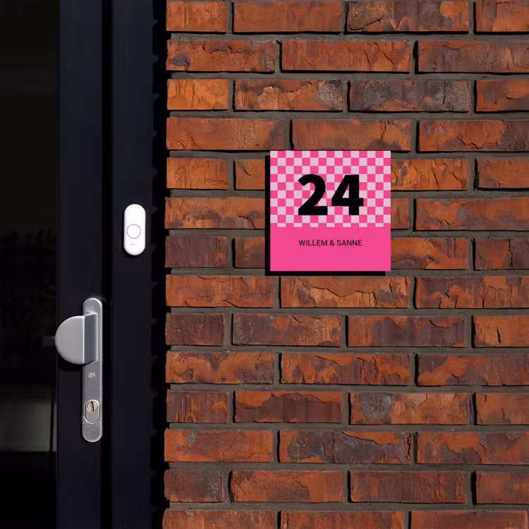 Naambordje voordeur - Vierkant - Roze - Blokjes - Klassiek — 2