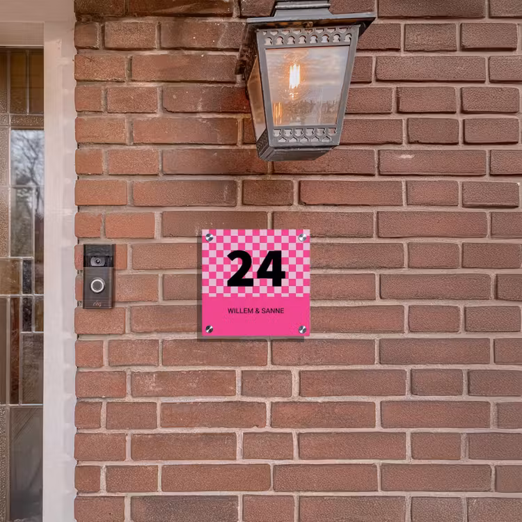 Naambordje voordeur - Vierkant - Roze - Blokjes - Klassiek — 3