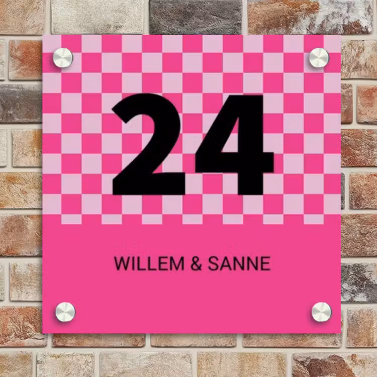 Naambordje voordeur - Vierkant - Roze - Blokjes - Klassiek — 4