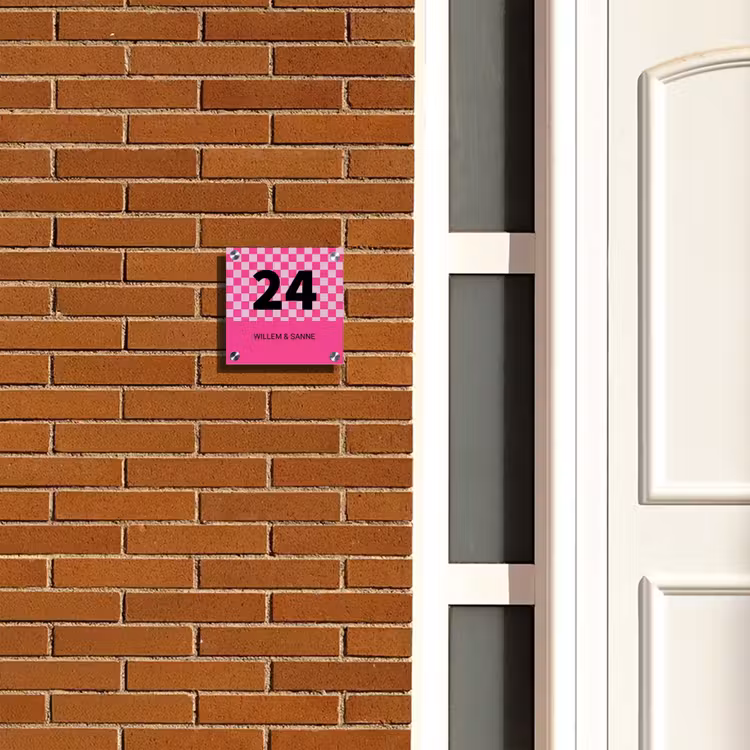Naambordje voordeur - Vierkant - Roze - Blokjes - Klassiek — 5