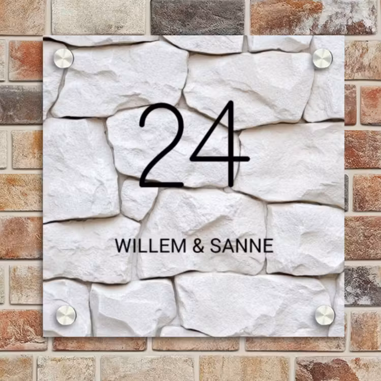Naambordje voordeur - Vierkant - Witte - Natuurstenen - Nummer en voornamen — 4
