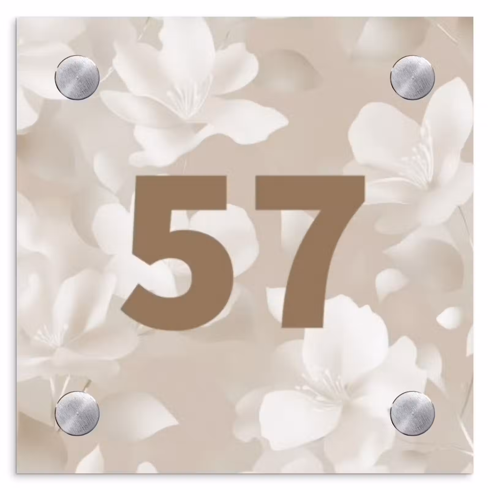 Naambordje voordeur - Vierkant - Beige bloemen - Traditioneel — 1