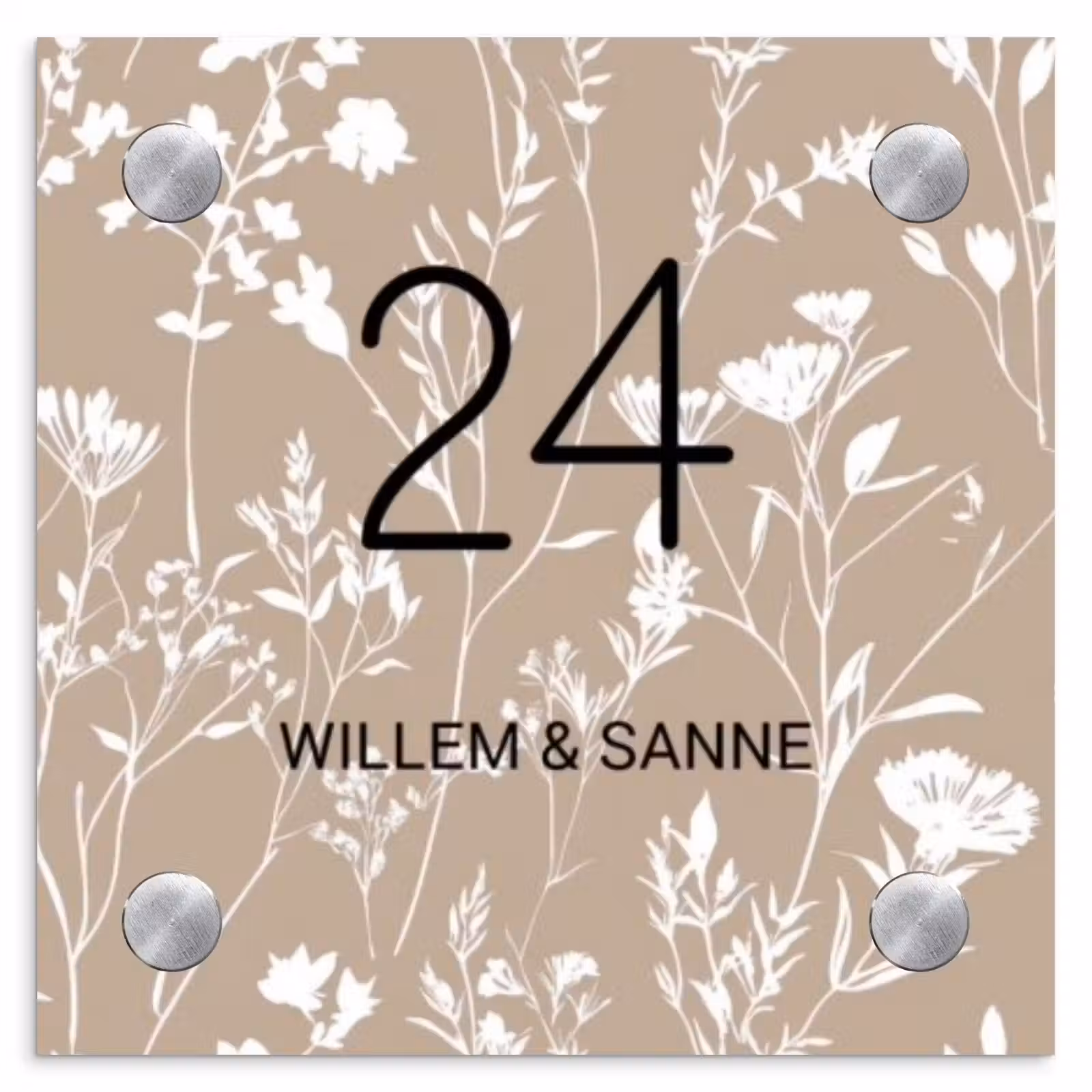 Naambordje voordeur - Vierkant - Beige bloemmotief - Klassiek — 1