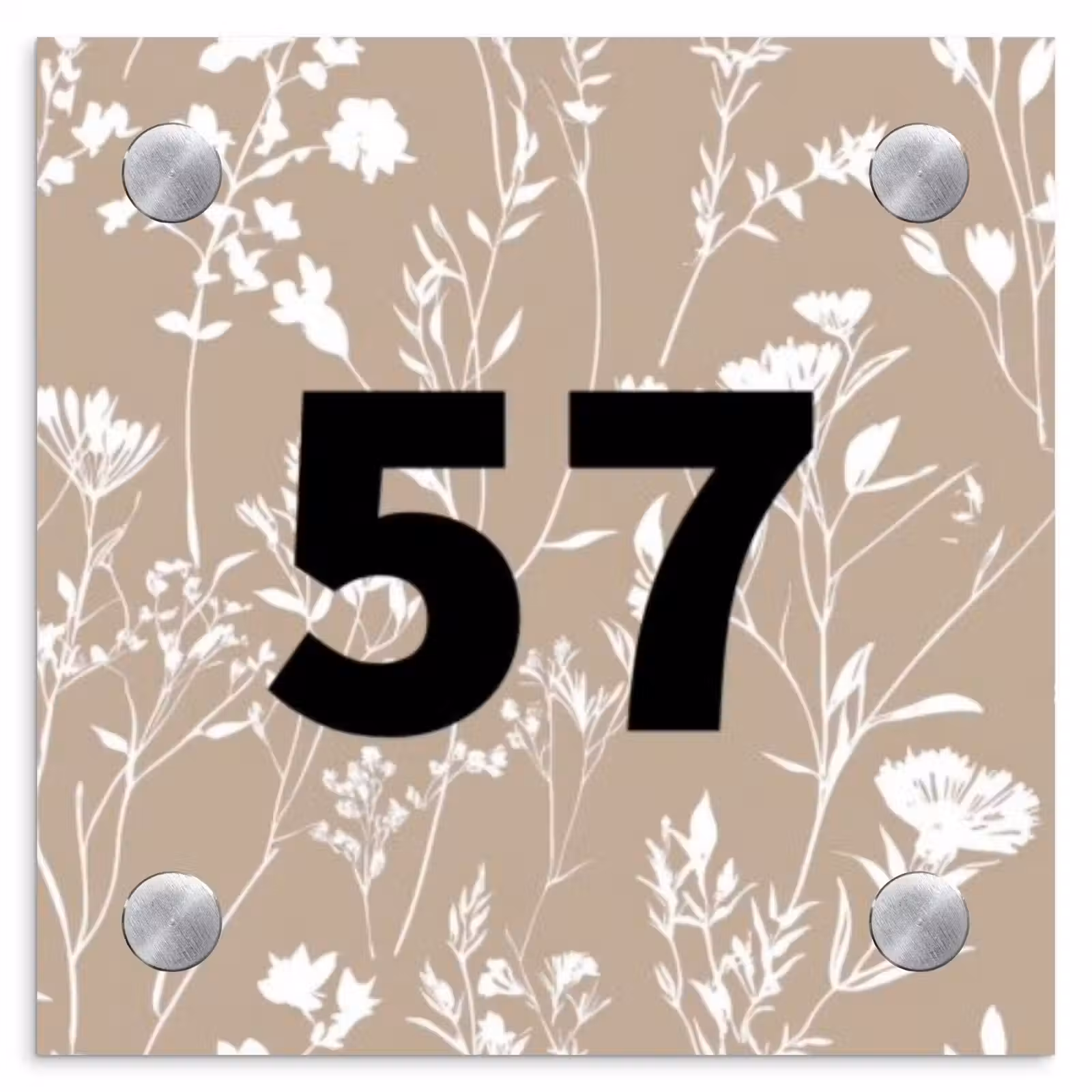 Naambordje voordeur - Vierkant - Beige bloemmotief - Traditioneel — 1